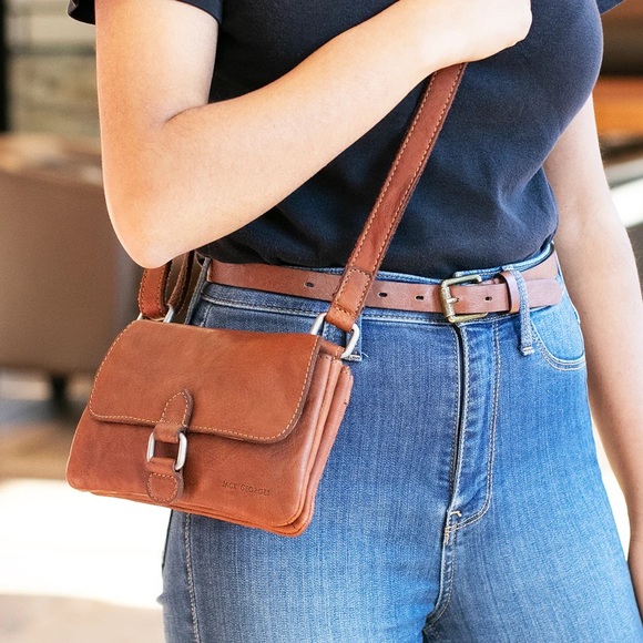 Jack Georges Handbags - Jack Georges Leather Mini Crossbody Bag, Honey Brown